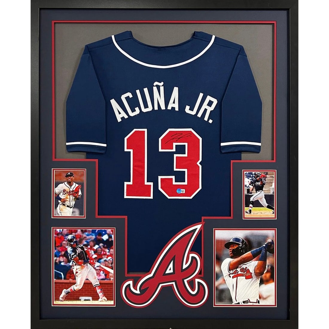 Ronald Acuna Jr. Signed Framed Jersey Atlanta Braves Beckett Authenticated: Ronald Acuna Jr. Signed Framed Jersey Atlanta Braves Beckett Authenticated This framed jersey features the autograph of Ronald Acuna Jr., a prominent player for the Atlanta Braves. Authenticated by Be