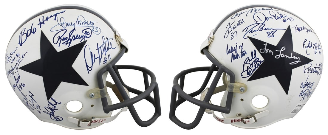 Dallas Cowboys Proline VSR4 Full Size Helmet signed by Staubach Pearson and 17 others: Dallas Cowboys Proline VSR4 Full Size Helmet signed by Staubach Pearson and 17 others Pre-owned Riddell VSR4 authentic full size Proline helmet signed by Cowboys legends including Roger Staubach, Drew