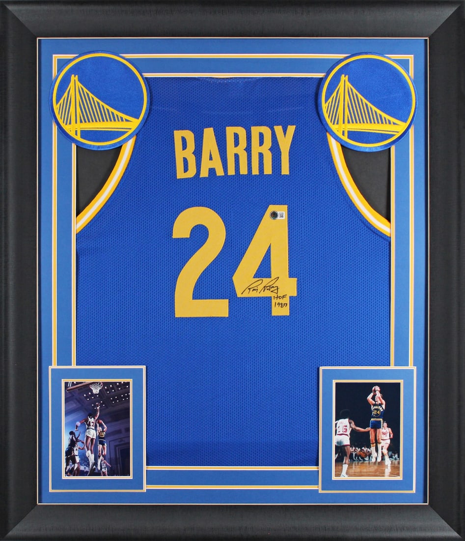 Rick Barry Signed Blue Pro Style Framed Jersey HOF 1987 BAS Witnessed: Rick Barry Signed Blue Pro Style Framed Jersey HOF 1987 BAS Witnessed This authentic blue pro style framed jersey, personally signed by Rick Barry, features the inscription "HOF 1987". The jersey is f