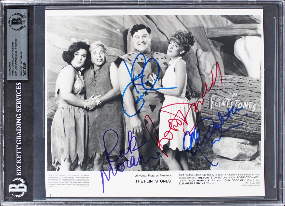 The Flintstones Signed 8x10 Photo by Goodman Perkins Moranis O'Donnell BAS Authenticated: The Flintstones Signed 8x10 Photo by Goodman Perkins Moranis O'Donnell BAS Authenticated This original 8x10 photograph features the signatures of John Goodman, Elizabeth Perkins, Rick Moranis, and Ros