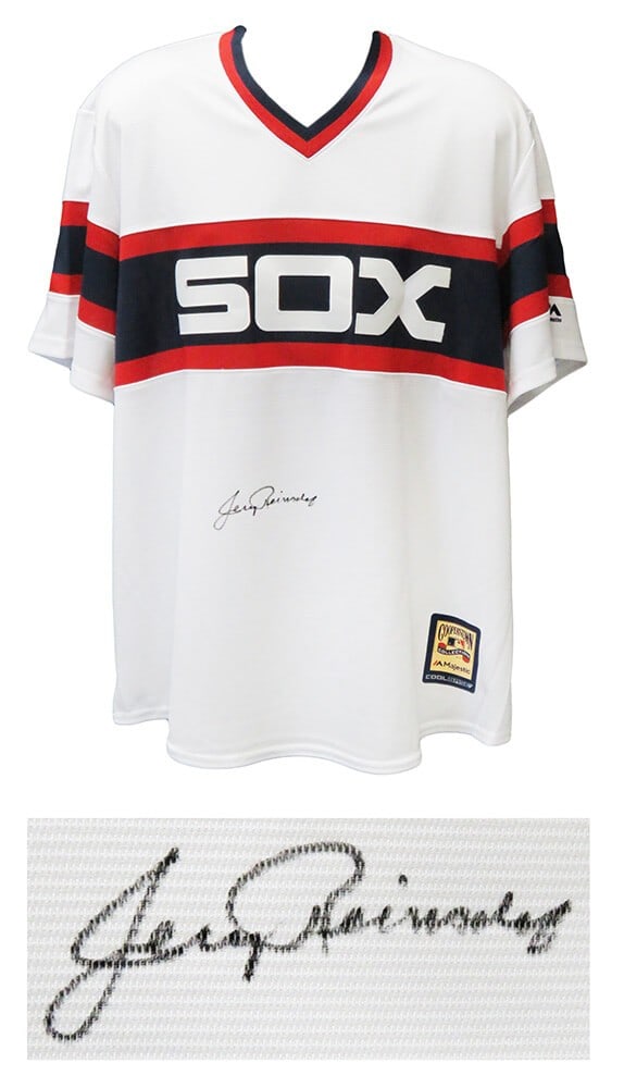 Jerry Reinsdorf Signed 1980s Chicago White Sox Majestic Jersey with COA: Jerry Reinsdorf Signed 1980s Chicago White Sox Majestic Jersey with COA This Jerry Reinsdorf signed Chicago White Sox 1980's style throwback jersey is a must-have for any baseball memorabilia collecto