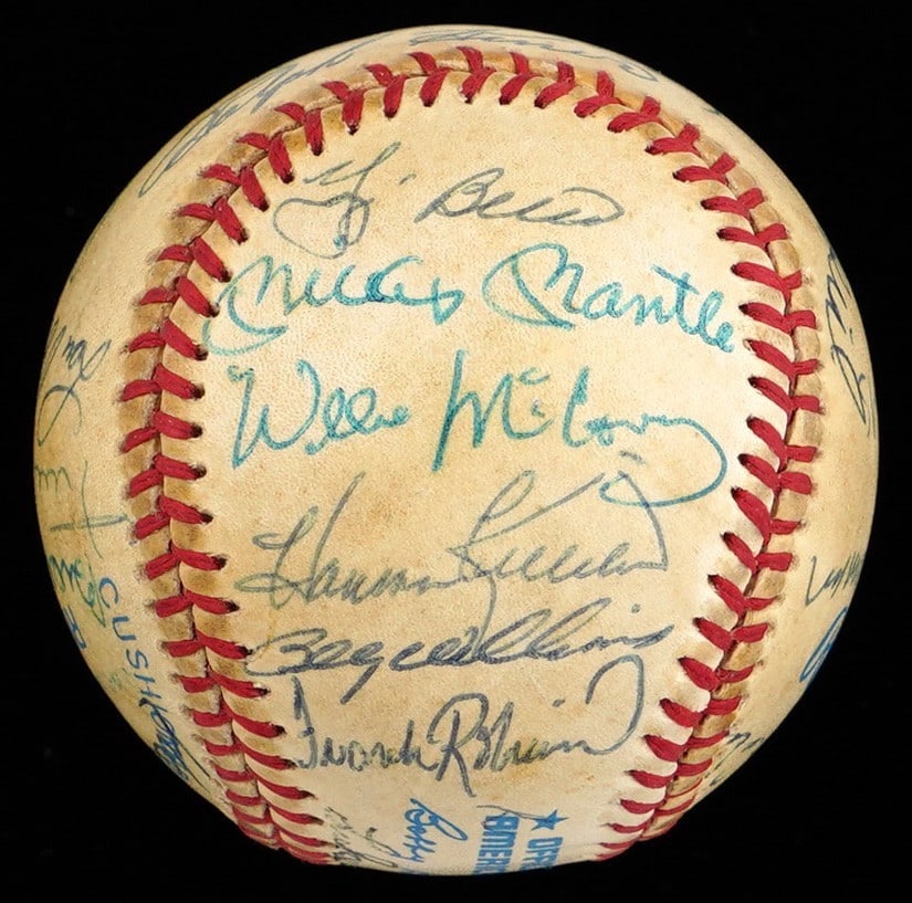 Mickey Mantle Joe DiMaggio Ted Williams Signed Baseball JSA COA 24 Signatures: Mickey Mantle Joe DiMaggio Ted Williams Signed Baseball JSA COA 24 Signatures Celebrate baseball history with this extraordinary multi-signed baseball featuring 24 legendary Hall of Famers. This Offic