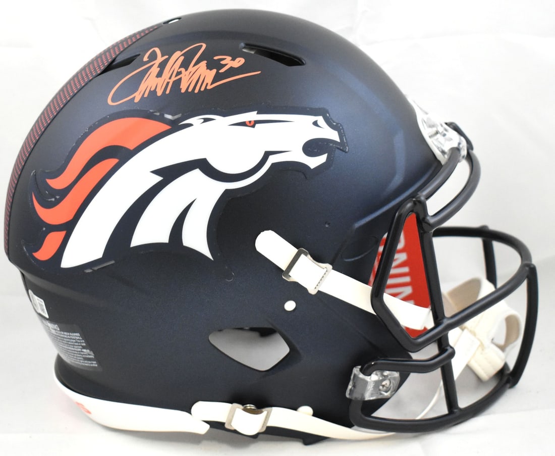Denver Broncos full size speed helmet signed by Terrell Davis Beckett holo: Denver Broncos full size speed helmet signed by Terrell Davis Beckett holo This is a Denver Broncos full-size Speed Authentic helmet signed by Terrell Davis. The helmet is an original item and include