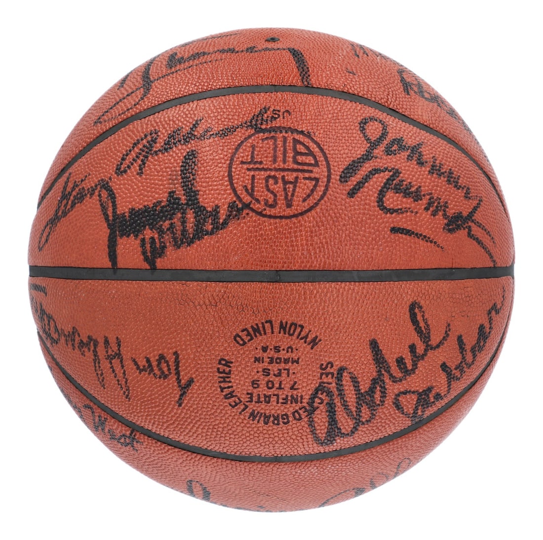 1976-77 Lakers Team Signed Game Used Basketball with JSA & MEARS Authentication: 1976-77 Lakers Team Signed Game Used Basketball with JSA & MEARS Authentication This is a remarkable 1976-77 Los Angeles Lakers team-signed Official Wilson Lawrence O'Brien Playoff Game Used Basketbal