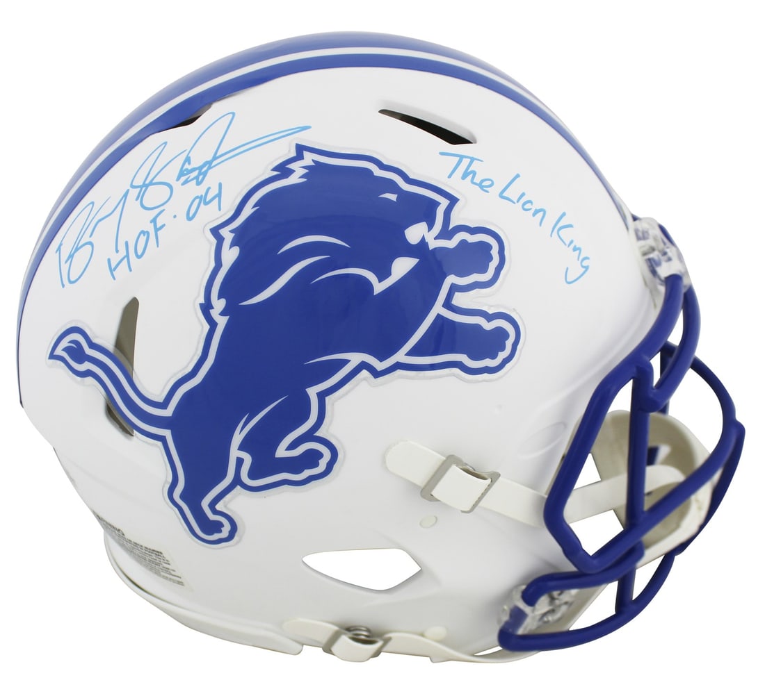 Barry Sanders signed Riddell Proline flat white helmet with BAS inscription: Barry Sanders signed Riddell Proline flat white helmet with BAS inscription This authentic Riddell Proline F/S Speed helmet features a flat white alternate finish and is personally signed by Barry San