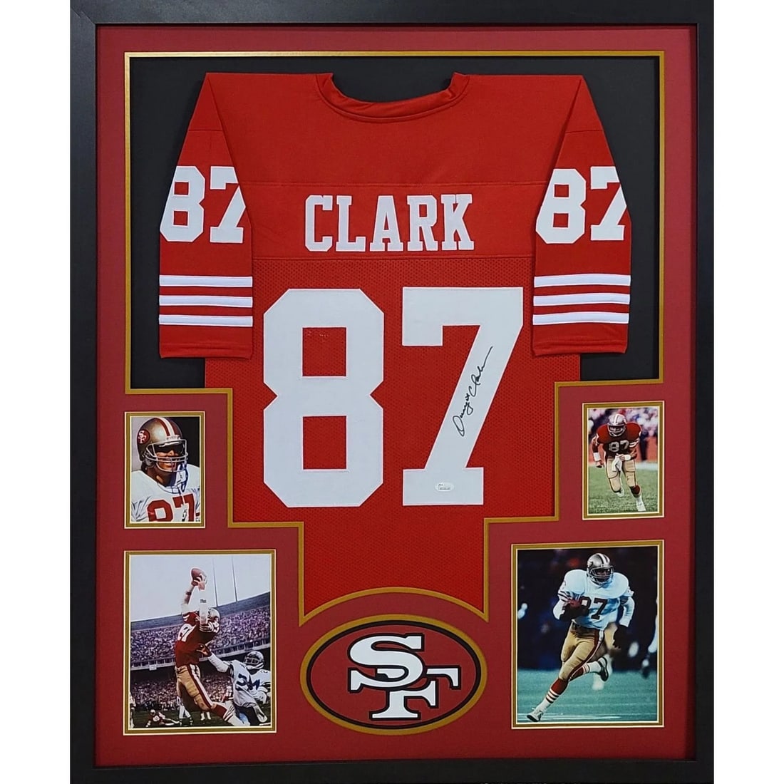 Dwight Clark Signed Jersey Framed with JSA Authentication 49ers: Dwight Clark Signed Jersey Framed with JSA Authentication 49ers Showcase your passion for football with this custom framed jersey featuring the autograph of Dwight Clark, the legendary San Francisco 4