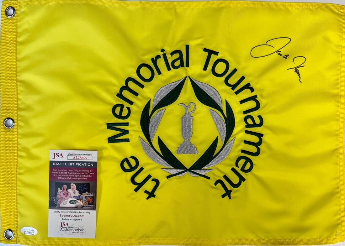 Justin Thomas Signed The Memorial Tournament Flag JSA AL78699: Justin Thomas Signed The Memorial Tournament Flag JSA AL78699 This is an official The Memorial Tournament pin flag, uniquely signed by PGA star Justin Thomas. The autograph is authenticated by James S