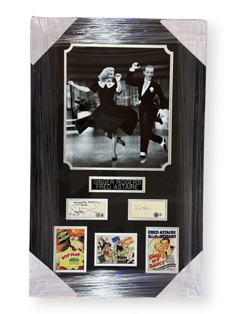 Ginger Rogers Fred Astaire Autographed Cuts Framed Top Hat Beckett Authenticated 20x32: Ginger Rogers Fred Astaire Autographed Cuts Framed Top Hat Beckett Authenticated 20x32 This stunning framed piece features autographs from the legendary duo Ginger Rogers and Fred Astaire. Measuring 2
