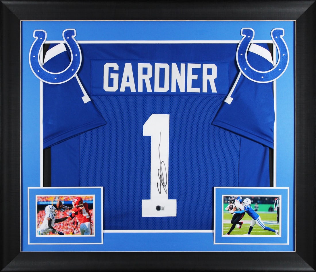 Framed blue pro style jersey signed by Ahmad Sauce Gardner BAS witnessed: Framed blue pro style jersey signed by Ahmad Sauce Gardner BAS witnessed Autographed blue pro style framed jersey personally signed by Ahmad "Sauce" Gardner. It is an original item with Beckett Authen