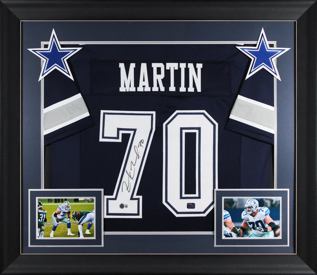 Zack Martin Signed Dallas Cowboys Framed Jersey BAS Witnessed 32 x 37: Zack Martin Signed Dallas Cowboys Framed Jersey BAS Witnessed 32 x 37 This authentic signed navy blue pro style framed jersey has been personally signed by Zack Martin of the Dallas Cowboys. The item 
