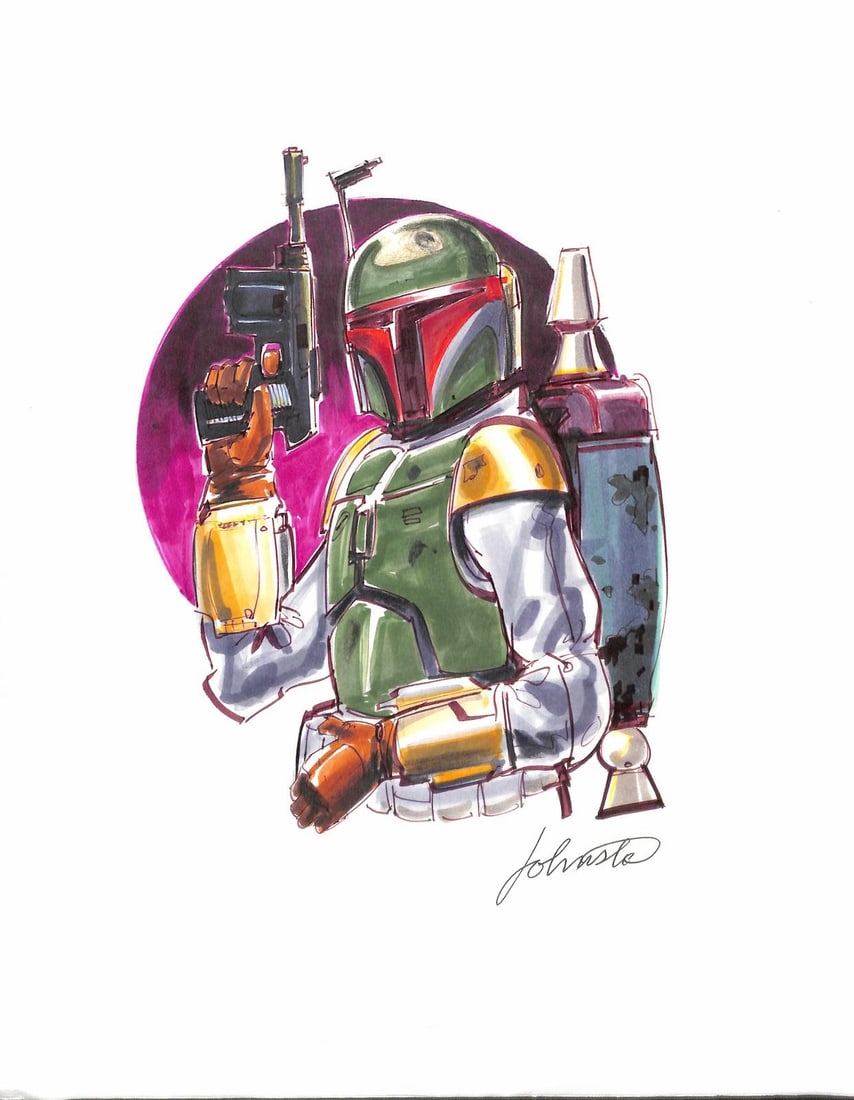 Beckett Authenticated Joe Johnston Boba Fett 11x14 Signed Artwork (1 of 1)