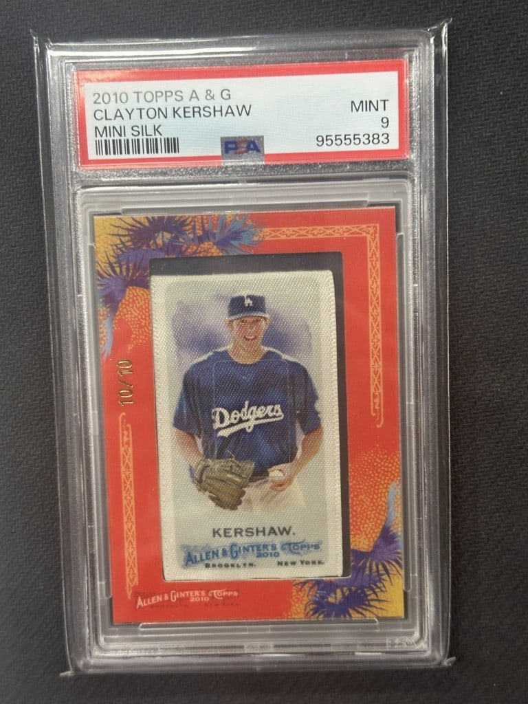 Clayton Kershaw 2010 Topps Allen & Ginter Mini Silk PSA 9 Dodgers: Clayton Kershaw 2010 Topps Allen & Ginter Mini Silk PSA 9 Dodgers This is a 2010 Topps Allen & Ginter Framed Mini Silk baseball card featuring Clayton Kershaw of the Los Angeles Dodgers. Graded by Pro