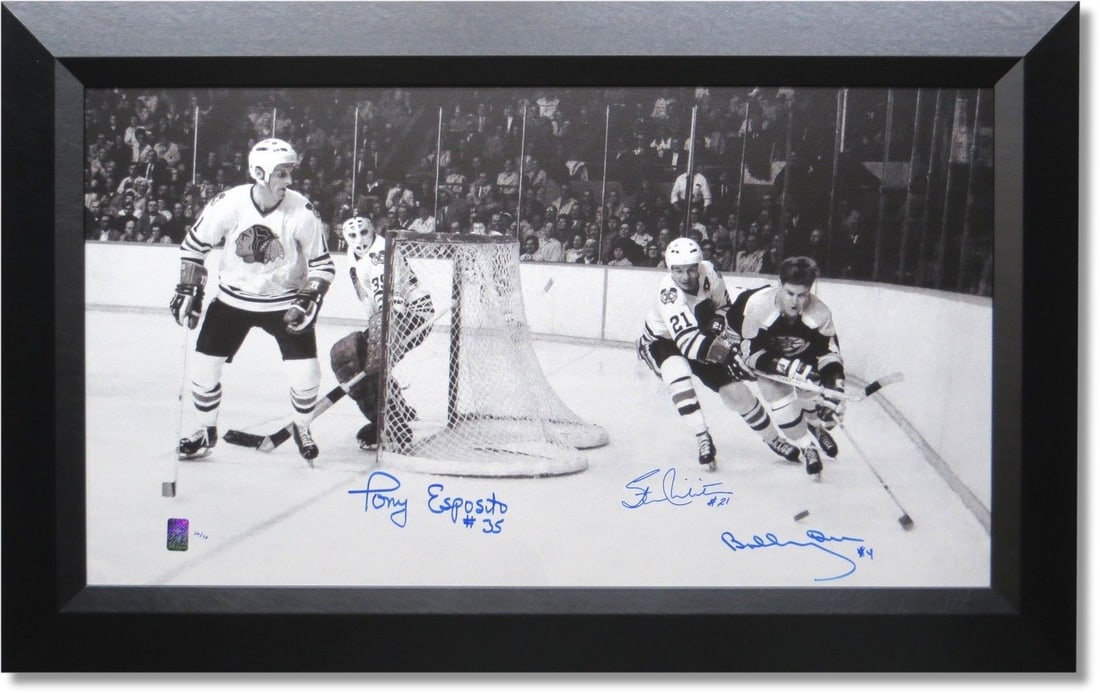 Bobby Orr Stan Mikita Tony Esposito Triple Signed Canvas random out of #/75 (1 of 5)