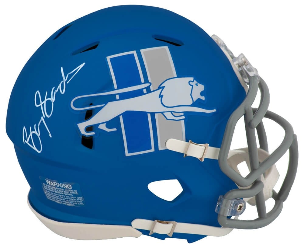 Barry Sanders Signed 2023 Lions Blue Riddell Mini Helmet with COA: Barry Sanders Signed 2023 Lions Blue Riddell Mini Helmet with COA This is a Barry Sanders signed Detroit Lions 2023 Alternate Blue Riddell Speed Mini Helmet, a must-have for any football fan. The helm