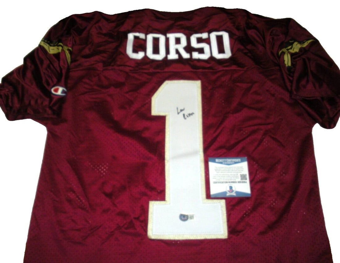 Champion Florida State Jersey Signed by Lee Corso with Beckett COA: Champion Florida State Jersey Signed by Lee Corso with Beckett COA This is an official licensed Champion jersey signed by Lee Corso, representing Florida State. The jersey is authenticated by Beckett/