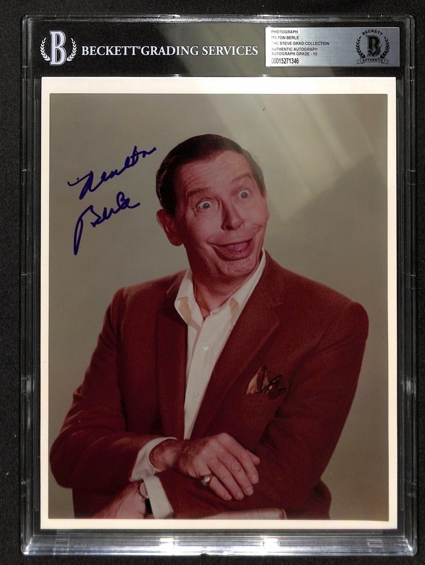 Milton Berle 8x10 Signed Photograph BAS Auto Grade 10 Uncle Miltie: Milton Berle 8x10 Signed Photograph BAS Auto Grade 10 Uncle Miltie This is an 8x10 color photograph signed by Milton Berle, the iconic American television star known as "Uncle Miltie" and "Mr. Televis