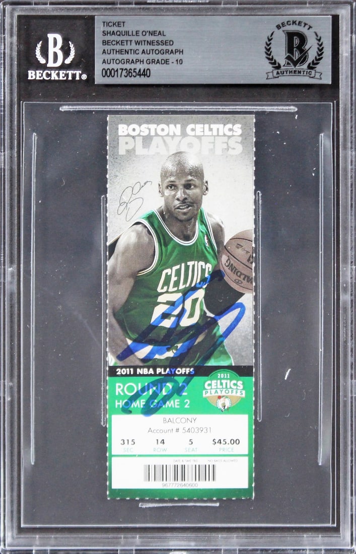 Shaquille O'Neal Signed 2011 Celtics Playoffs Ticket Stub Gem Mint 10 BAS: Shaquille O'Neal Signed 2011 Celtics Playoffs Ticket Stub Gem Mint 10 BAS Celebrate the legacy of Shaquille O'Neal with this autographed 2011 NBA Playoffs ticket stub from Game 4, personally signed by
