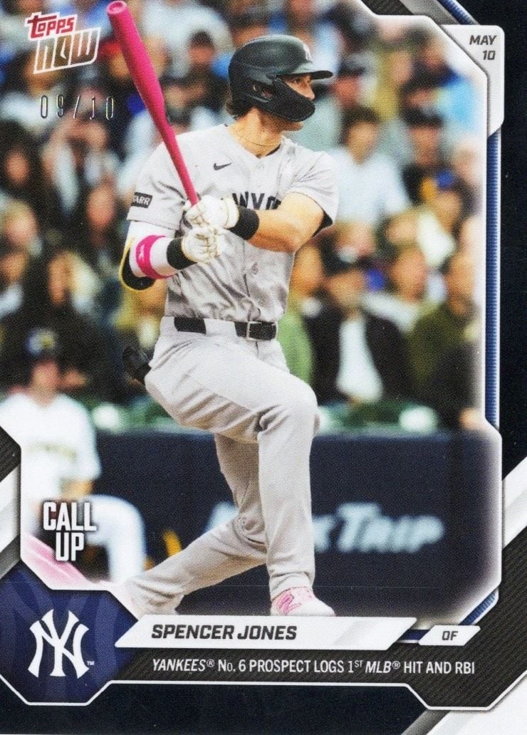 Spencer Jones 2026 Topps Now #186 Black Foil Rookie Card /10 (1 of 2)
