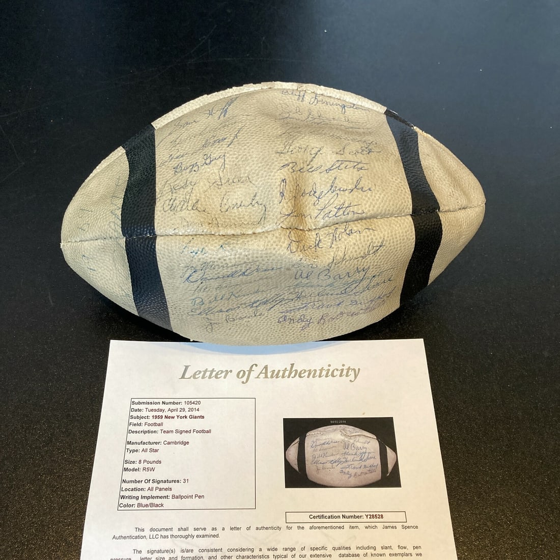1959 New York Giants Signed Football 31 Sigs Frank Gifford JSA COA (1 of 9)