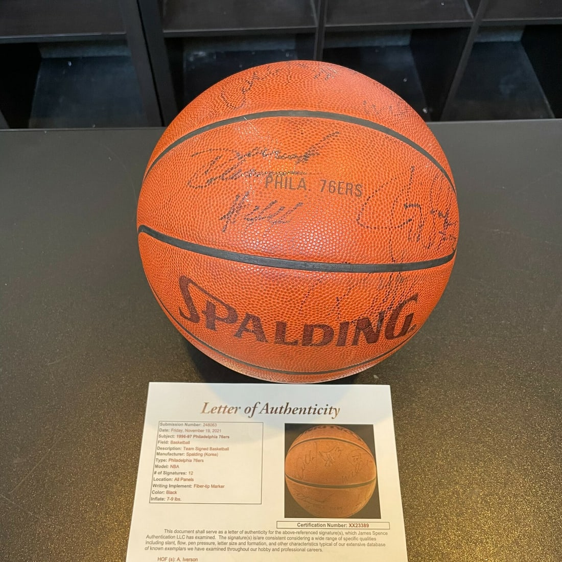 Spalding NBA game used 76ers team signed basketball with Allen Iverson JSA (1 of 10)