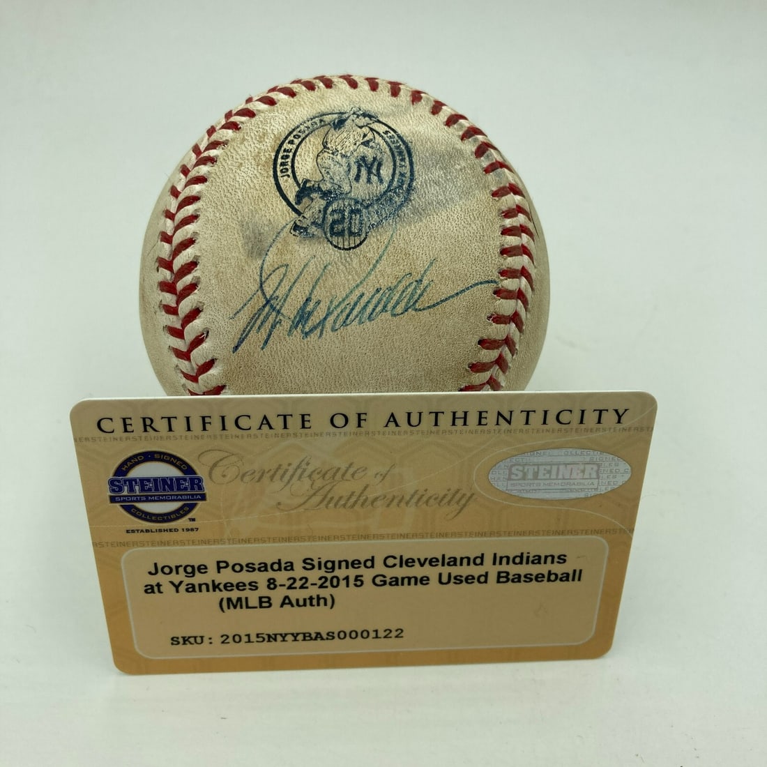 Game Used Baseball Signed by Jorge Posada Jersey Retirement Steiner COA MLB Authenticated: Game Used Baseball Signed by Jorge Posada Jersey Retirement Steiner COA MLB Authenticated This is an original game-used baseball signed by Jorge Posada from the game in which the New York Yankees reti