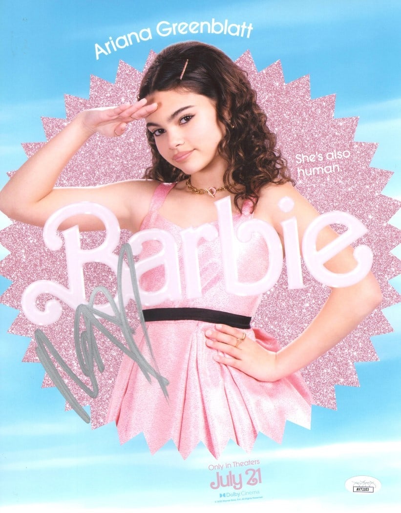 Ariana Greenblatt Autographed 11X14 Photo Barbie Promo JSA Certified: Ariana Greenblatt Autographed 11X14 Photo Barbie Promo JSA Certified Ariana Greenblatt signed 11X14 photograph, featuring the actress in a promotional capacity for Barbie. This original photo is authe