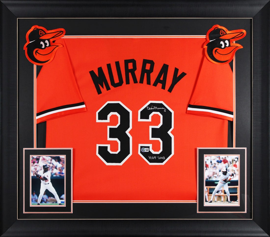 Framed Eddie Murray Signed Orioles Orange Pro Style Jersey Beckett Witnessed: Framed Eddie Murray Signed Orioles Orange Pro Style Jersey Beckett Witnessed This autographed orange pro style framed jersey has been personally signed by Eddie Murray of the Baltimore Orioles and inc