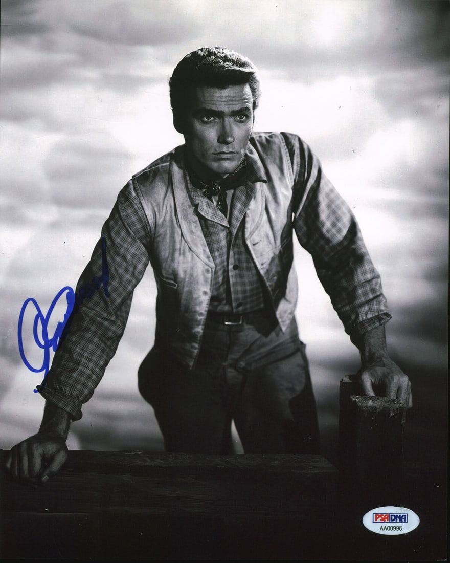 Clint Eastwood Signed Rawhide 8x10 Photograph PSA DNA Certified Autograph: Clint Eastwood Signed Rawhide 8x10 Photograph PSA DNA Certified Autograph This 8x10 photo features an authentic autograph by Clint Eastwood from the television series Rawhide. The item is certified by