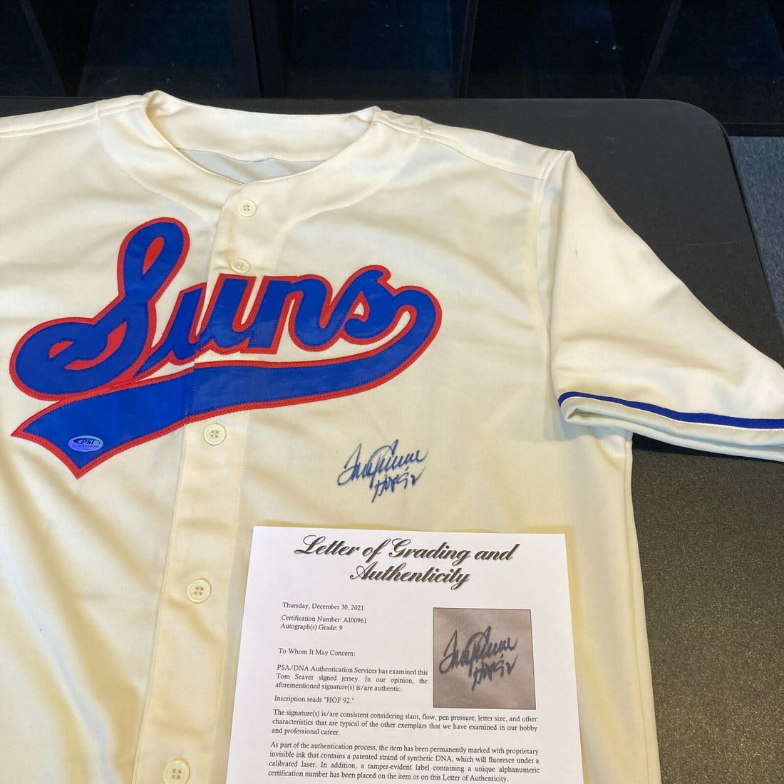 Tom Seaver Signed 1966 Jacksonville Suns Jersey PSA MINT 9: Tom Seaver Signed 1966 Jacksonville Suns Jersey PSA MINT 9 This is a remarkable original 1966 Jacksonville Suns minor league jersey signed by the legendary Tom Seaver. The jersey is authenticated by P