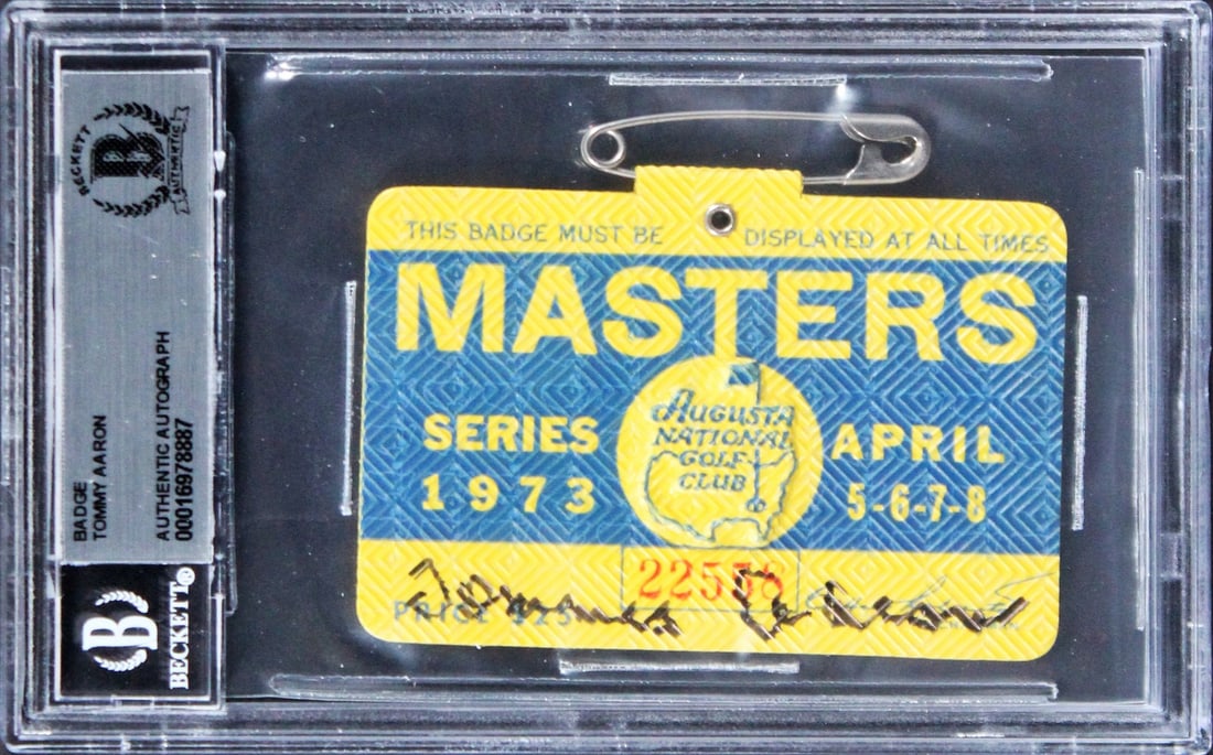Tommy Aaron Signed 1973 Masters Badge Ticket Beckett Authenticated (1 of 2)