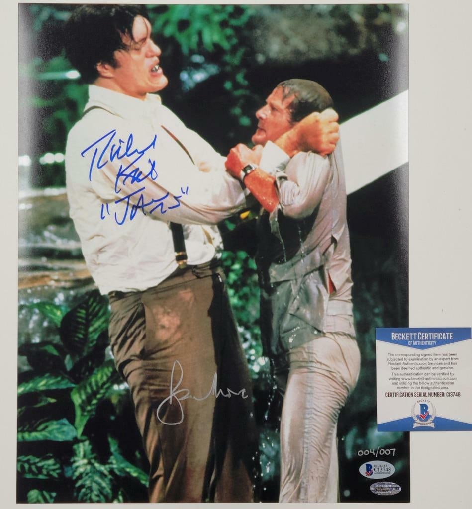 Richard Kiel Signed 11x14 James Bond Photo with Beckett Authentication: Richard Kiel Signed 11x14 James Bond Photo with Beckett Authentication This is an original 11x14 inch photograph from the James Bond franchise, personally signed by Richard Kiel and Roger Moore. The a