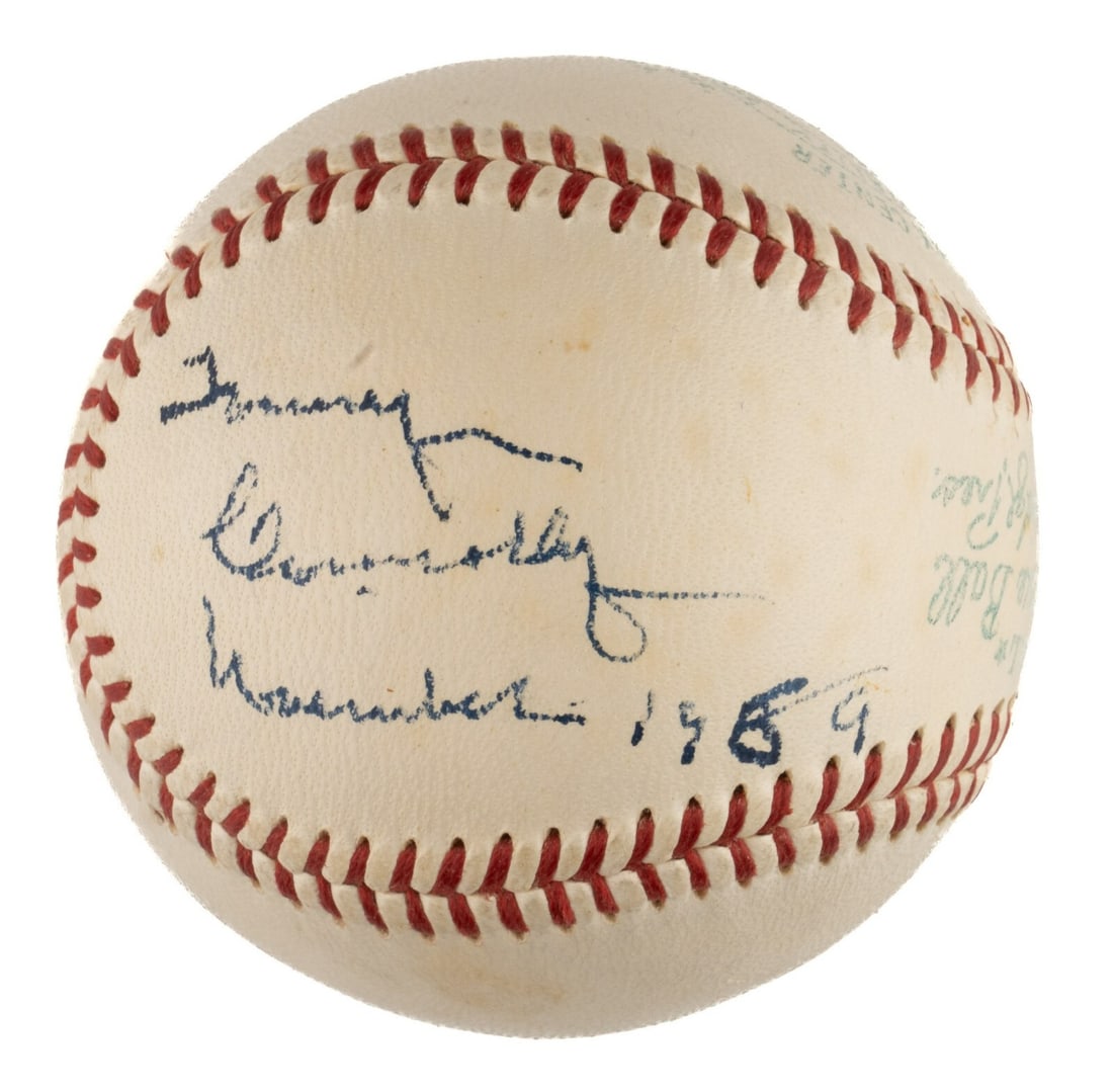 Rare Signed Thomas Connolly Baseball with Bill Summers JSA COA 1959 Inscription: Rare Signed Thomas Connolly Baseball with Bill Summers JSA COA 1959 Inscription This is an official American League baseball (Harridge) signed by Hall of Fame umpire Thomas Connolly, featuring his ins
