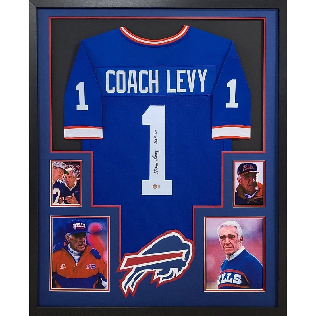 Marv Levy Autographed Framed Jersey Beckett Certified Buffalo Bills (1 of 2)