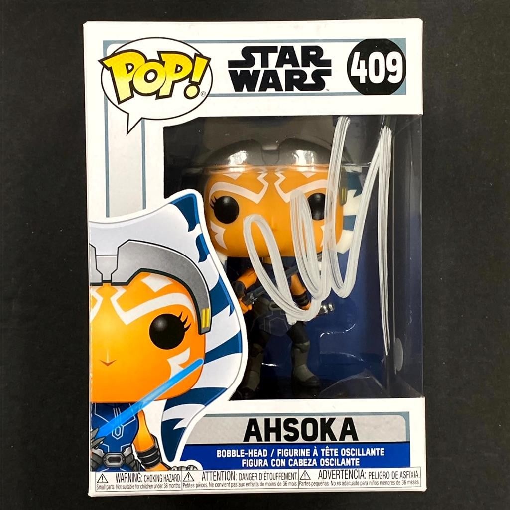 Ahsoka Funko Pop 409 signed by Ariana Greenblatt JSA: Ahsoka Funko Pop 409 signed by Ariana Greenblatt JSA This Funko Pop! 409 figure from the Star Wars Ahsoka series features an autograph by Ariana Greenblatt. The item is authenticated by James Spence A