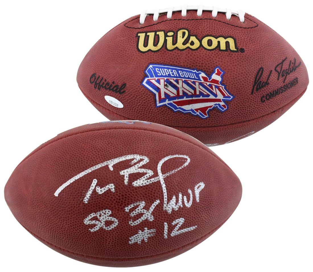 Tom Brady Autographed Super Bowl XXXVI Logo Football With SB 36 MVP Inscription Tri Star (1 of 3)