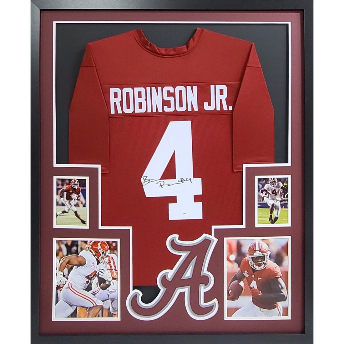 Framed Alabama Jersey Signed by Brian Robinson Jr JSA Certified 43x36: Framed Alabama Jersey Signed by Brian Robinson Jr JSA Certified 43x36 This is an original Alabama football jersey autographed by Brian Robinson Jr., professionally framed and authenticated by JSA.