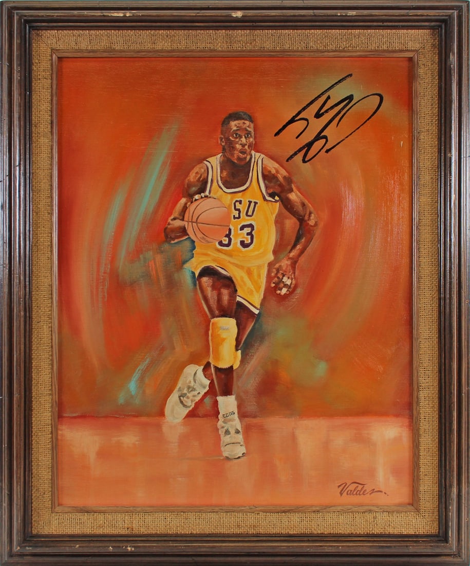 Shaquille O'Neal Signed 16x20 LSU Canvas BAS Authenticated: Shaquille O'Neal Signed 16x20 LSU Canvas BAS Authenticated This authentic 16x20 hand-painted canvas features a stunning depiction of Shaquille O'Neal, personally signed by the basketball legend himsel