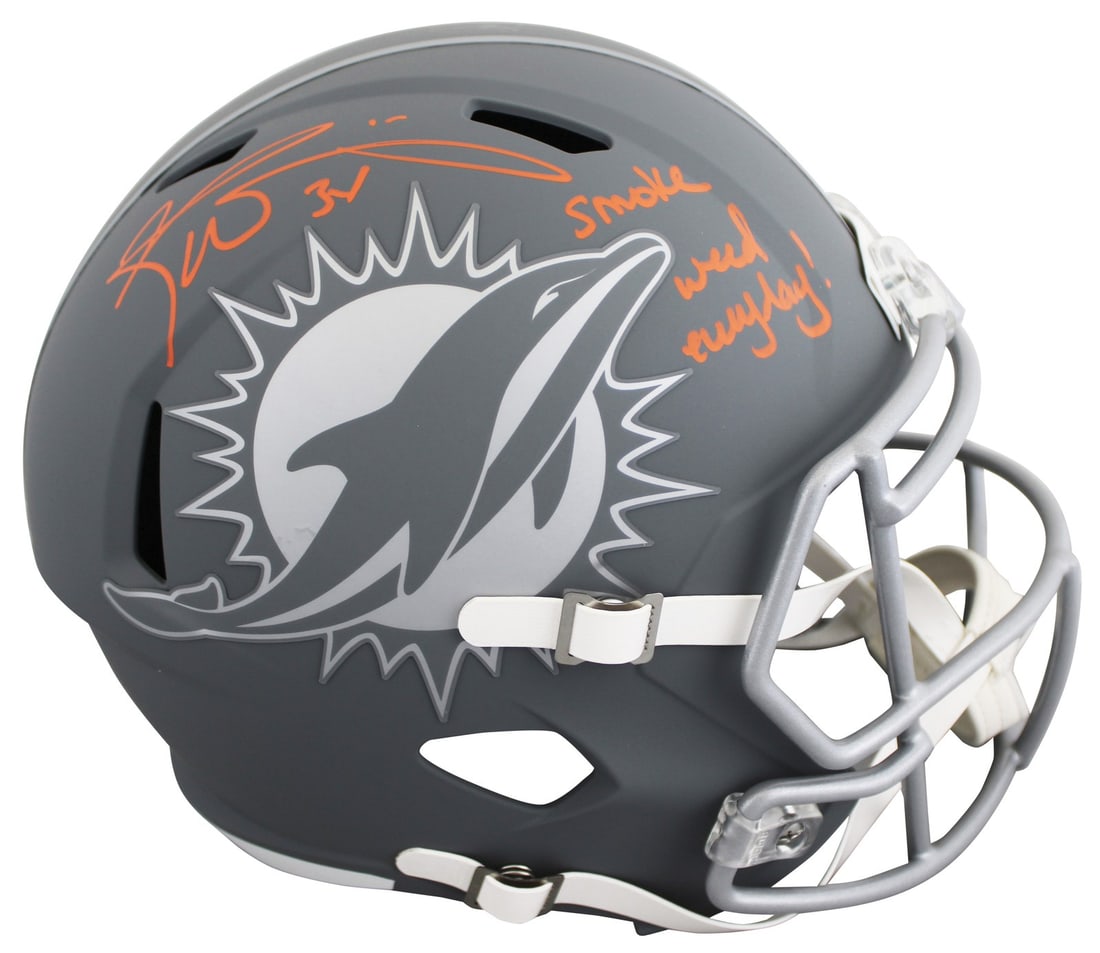 Ricky Williams Signed Miami Dolphins Full Size Slate Speed Replica Helmet JSA Witnessed: Ricky Williams Signed Miami Dolphins Full Size Slate Speed Replica Helmet JSA Witnessed This Miami Dolphins full-size Riddell Speed replica helmet features an alternate slate finish and is personally 