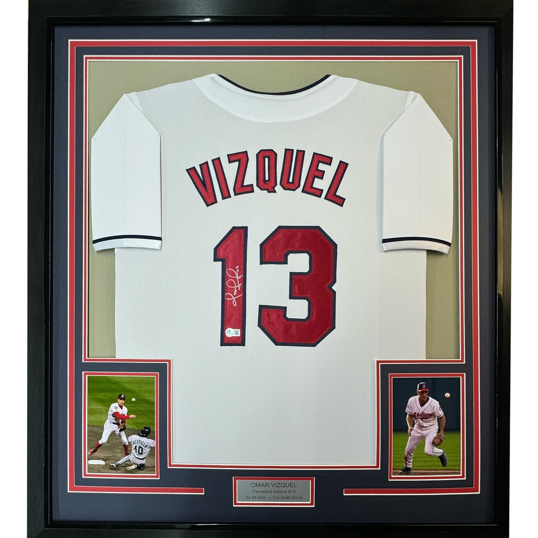 Framed Signed Omar Vizquel Jersey with PSA/DNA COA 33x42 (1 of 2)