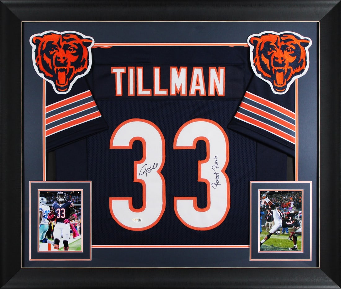 Framed Charles Tillman Signed Chicago Bears Jersey JSA Witness: Framed Charles Tillman Signed Chicago Bears Jersey JSA Witness This autographed navy pro style framed jersey has been personally signed by Charles Tillman of the Chicago Bears and includes the inscrip