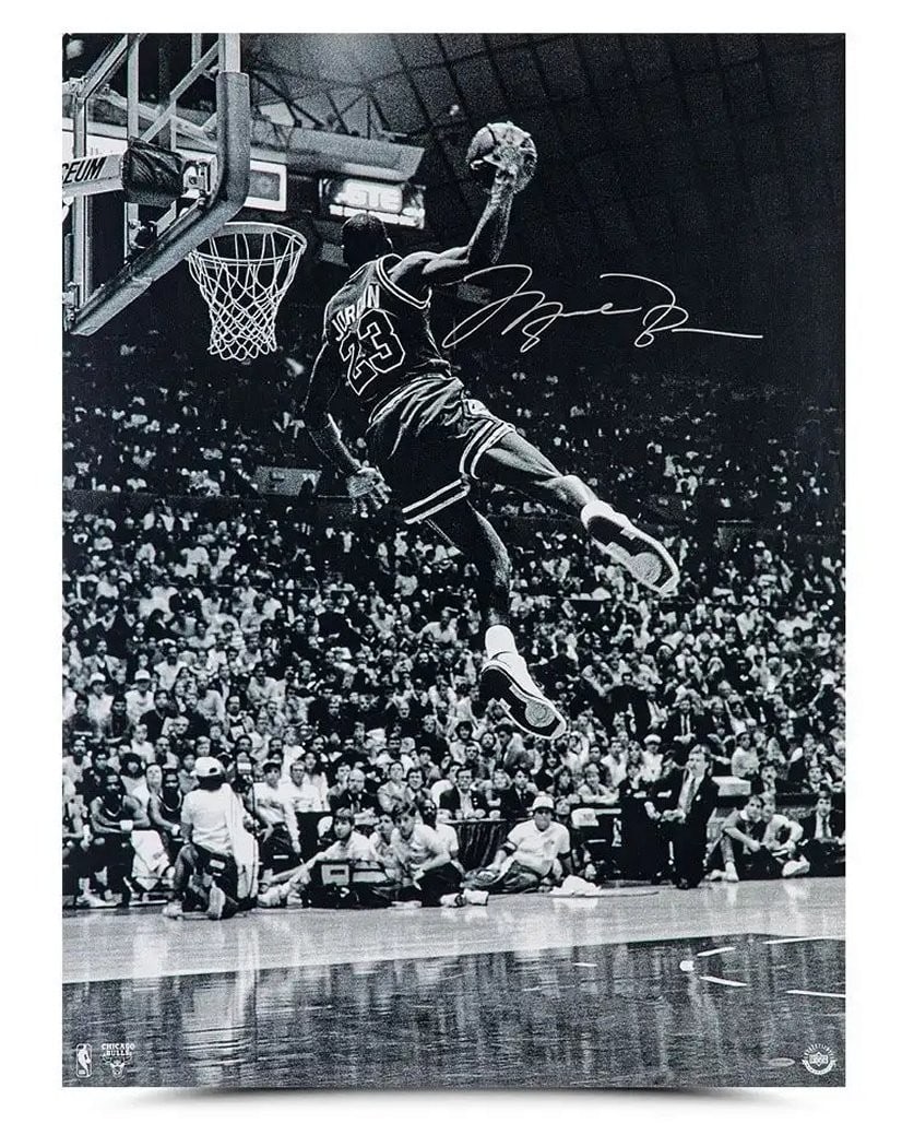 Michael Jordan Autographed 30x40 Photo Frozen in Time Upper Deck Authenticated: Michael Jordan Autographed 30x40 Photo Frozen in Time Upper Deck Authenticated Celebrate the legendary career of Michael Jordan with this stunning autographed 30x40 photo titled "Frozen in Time". This