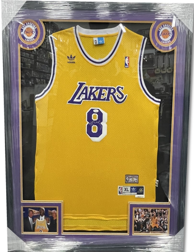 Kobe Bryant Signed Lakers Jersey Custom Framed JSA Authenticated 35x43: Kobe Bryant Signed Lakers Jersey Custom Framed JSA Authenticated 35x43 This authentic Kobe Bryant jersey is a must-have for any Lakers fan. The jersey is custom framed and measures 35x43 inches, showc
