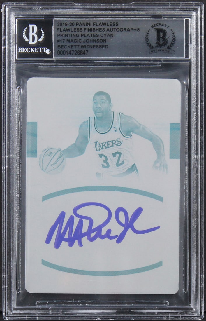 Magic Johnson Signed 2019 Panini Flawless Cyan #17 Card Beckett Authenticated (1 of 2)