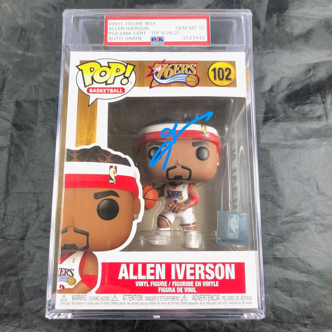 Allen Iverson Signed Funko Pop #102 PSA/DNA Auto 10 Gem Mint 76ers: Allen Iverson Signed Funko Pop #102 PSA/DNA Auto 10 Gem Mint 76ers This is a signed Funko Pop #102 featuring basketball legend Allen Iverson, who is best known for his time with the Philadelphia 76ers