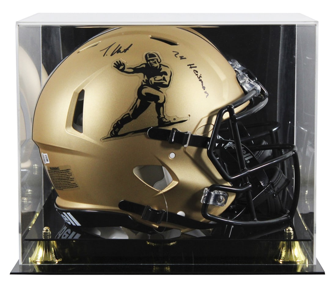 Travis Hunter Signed Heisman Logo Full Size Helmet with Display Case BAS: Travis Hunter Signed Heisman Logo Full Size Helmet with Display Case BAS This remarkable item features a full-size Riddell Speed Proline helmet personally signed by Travis Hunter, complete with the in