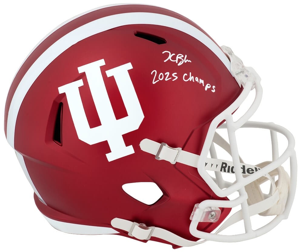Indiana Hoosiers Riddell Replica Helmet Signed by Kaelon Black with 2025 Champs Inscription: Indiana Hoosiers Riddell Replica Helmet Signed by Kaelon Black with 2025 Champs Inscription This Indiana Hoosiers Riddell full size speed replica helmet is signed by Kaelon Black and features a '2025 
