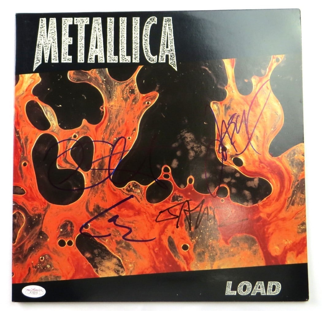 Load Album Cover Signed by Metallica Members JSA Authenticated: Load Album Cover Signed by Metallica Members JSA Authenticated This is an original Metallica "Load" album vinyl cover, autographed by band members James Hetfield, Kirk Hammett, Jason Newsted, and Lars