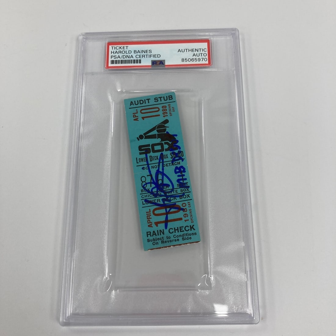 Harold Baines Signed MLB Debut Ticket April 10 1980 PSA Authenticated: Harold Baines Signed MLB Debut Ticket April 10 1980 PSA Authenticated Celebrate the remarkable career of Harold Baines with this signed MLB debut ticket from his first game on April 10, 1980. This ori