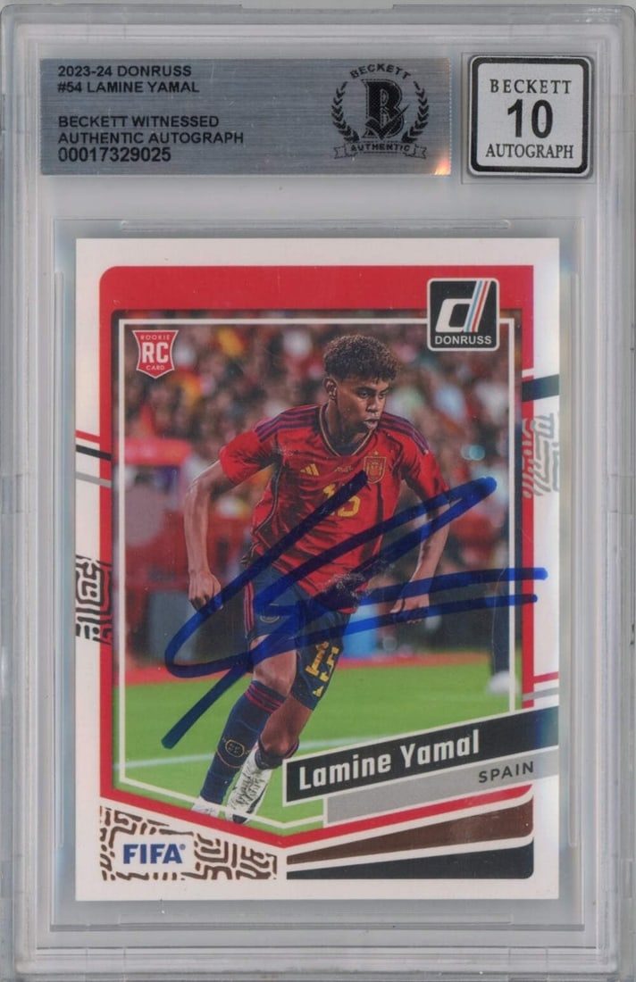2023 Donruss Lamine Yamal #54 Signed Rookie Card BGS 10 Autograph: 2023 Donruss Lamine Yamal #54 Signed Rookie Card BGS 10 Autograph This 2023 Donruss Lamine Yamal #54 Signed Rookie RC Card is a must-have for collectors and fans alike. Graded 10 by Beckett Grading Se