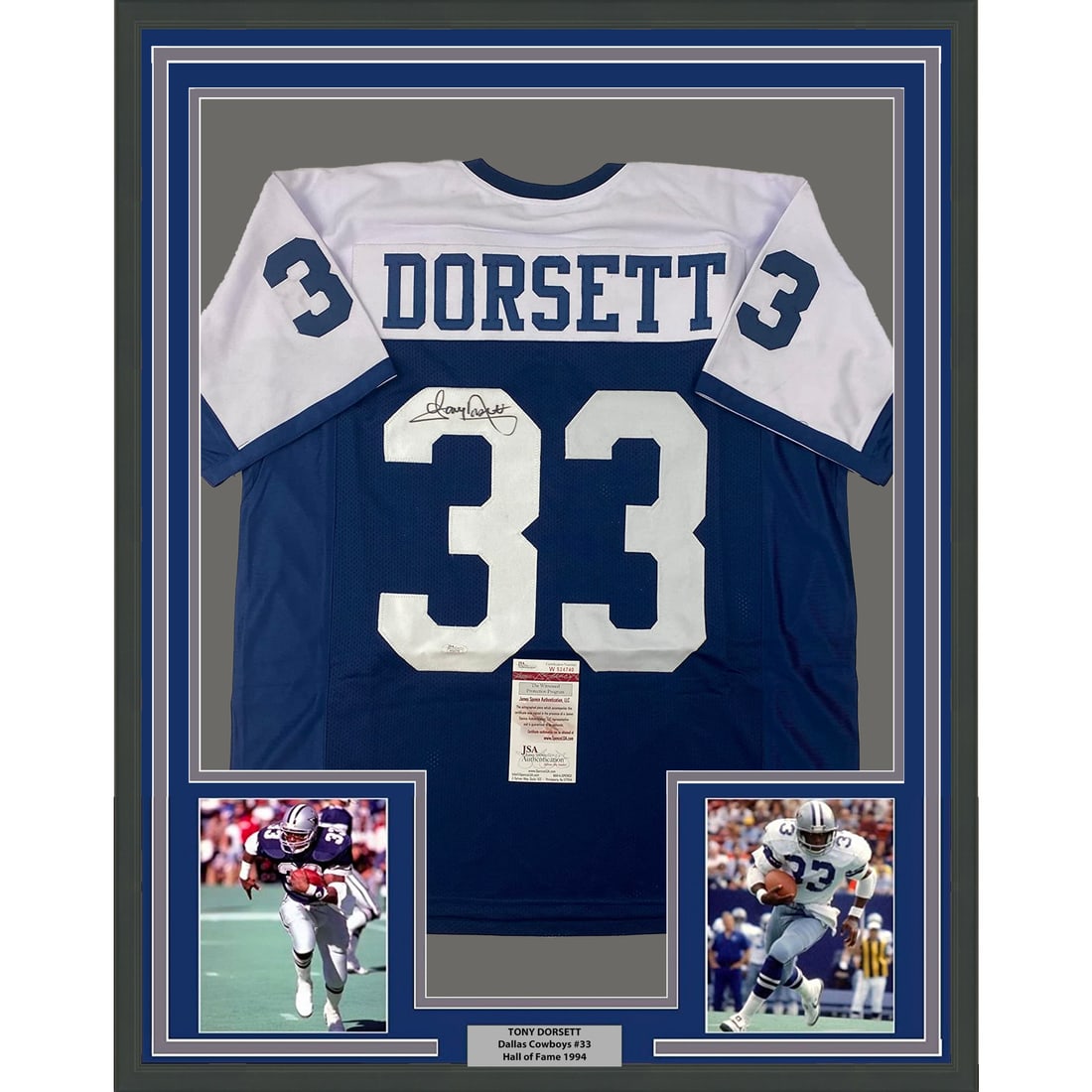 Tony Dorsett Signed Dallas Cowboys Jersey Framed 33x42 with JSA Authentication (1 of 2)